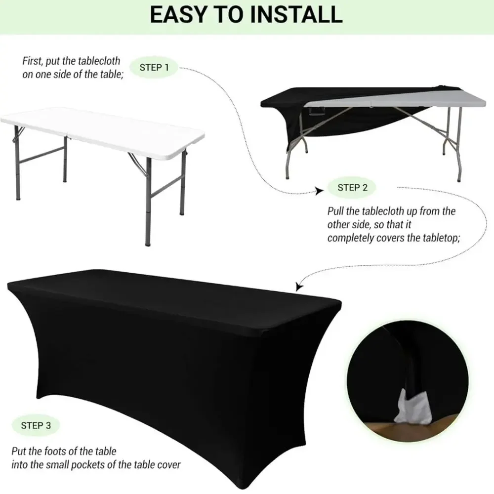 Black Spandex Tablecloth for Home Dining Or Display, 6 Ft